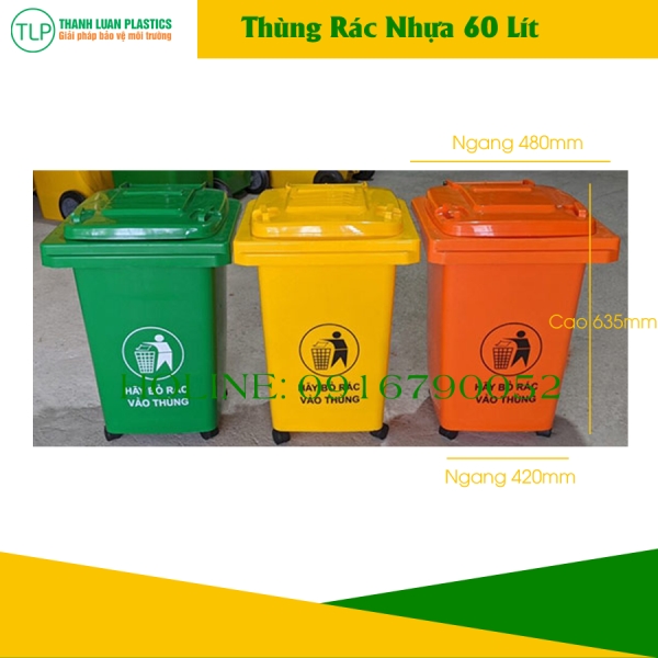 Thùng rác nhựa 60 lít có 4 bánh xe - Thùng Rác Đà Nẵng - Công Ty TNHH Thành Luân Plastics